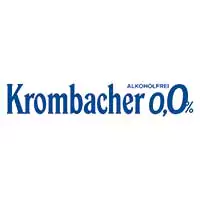 Das Bild zeigt das Krombacher-Logo in blauer Schrift mit ALKOHOLFREI und 0,0%, was auf ein alkoholfreies Getränk hinweist - perfekt zur Erfrischung der Läufer beim Auto Mattern Wällelauf 10km.