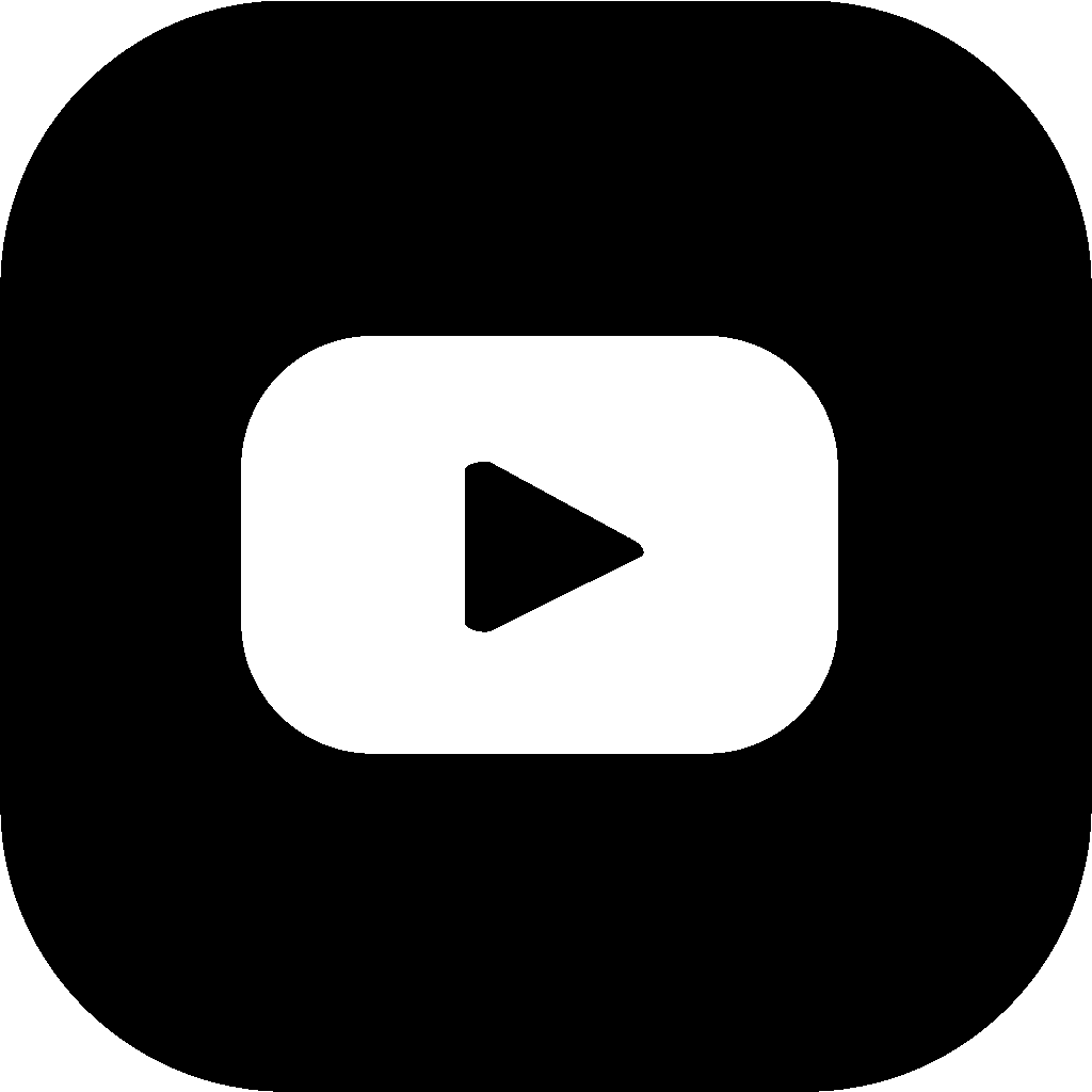 Ein schwarzes, abgerundetes, quadratisches Symbol mit einem weißen, abgerundeten Rechteck in der Mitte, das ein schwarzes Dreieck mit einer Wiedergabetaste enthält, das dem YouTube-Logo ähnelt.