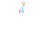 Eine Grafik eines Cocktailglases mit bunten Strohhalmen und einer Zitronenscheibe, in der das FIAT-Logo zu sehen ist. Unterhalb des Glases steht in fetter weißer Schrift auf hellem Hintergrund: Fiat Aperitivo 13.06.